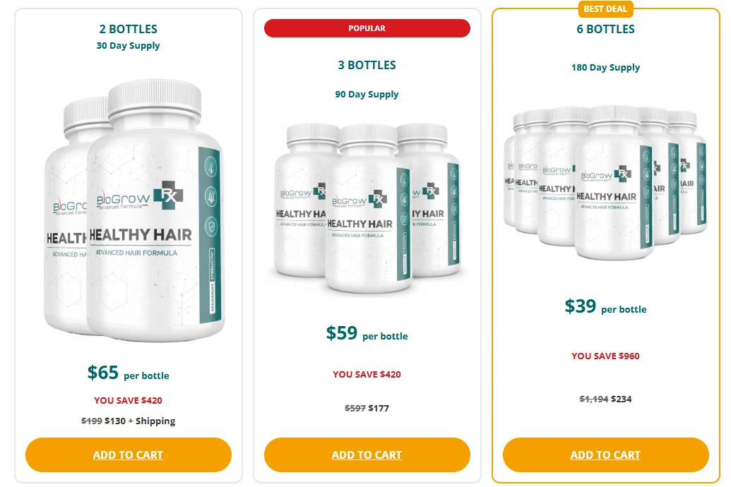 BioGrow supplement pricing packages with free shipping and guarantee